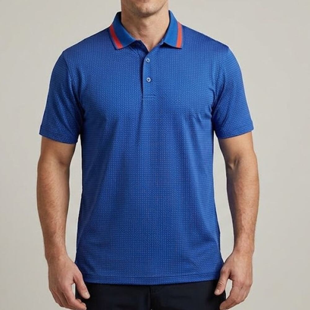 Redvanly Carver Geometric Performance Golf Polo XL Olympic Blue Contrast Collar